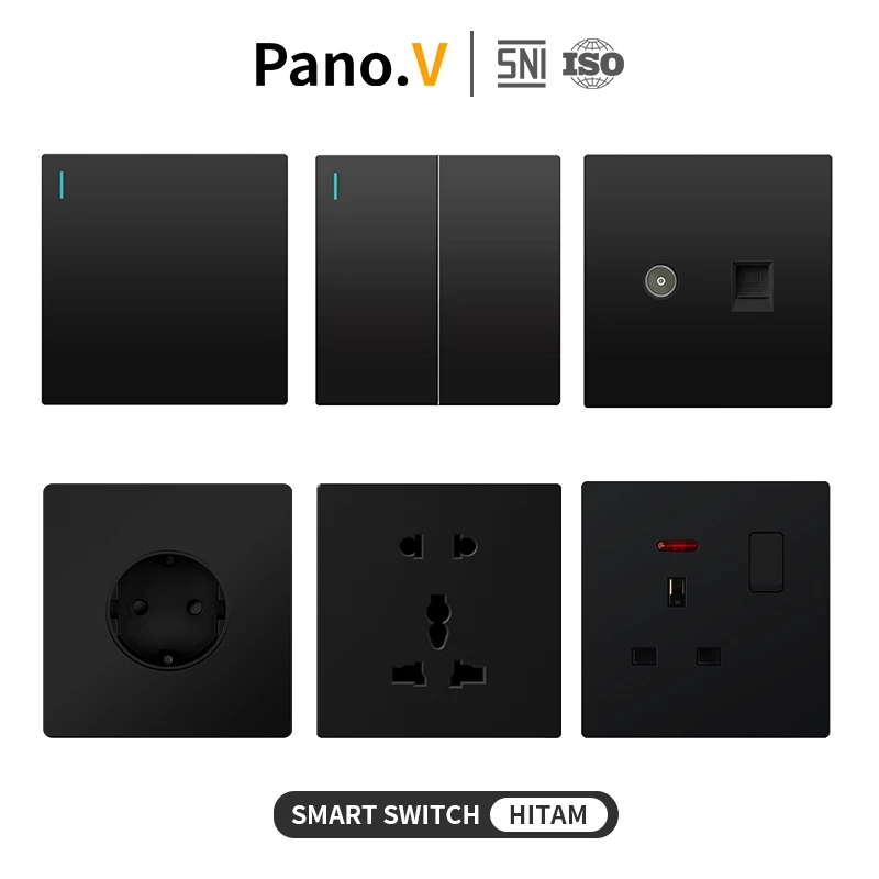 PanoV Black Series Stop kontak saklar Child Protection Flame Retardant Colokan Universal AC switch