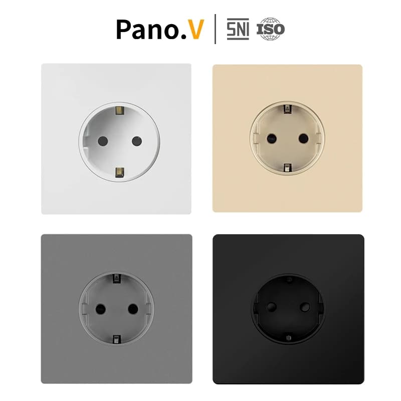 PanoV Gold Gray Black White Series Stop kontak Child Protection Flame Retardant Colokan EU indonesia