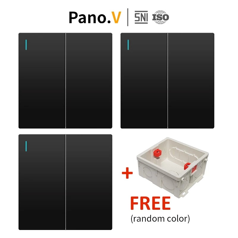 PanoV Saklar Listrik BLACK series 2 gang Package of 3 Free Imbodus Cetekan lampu