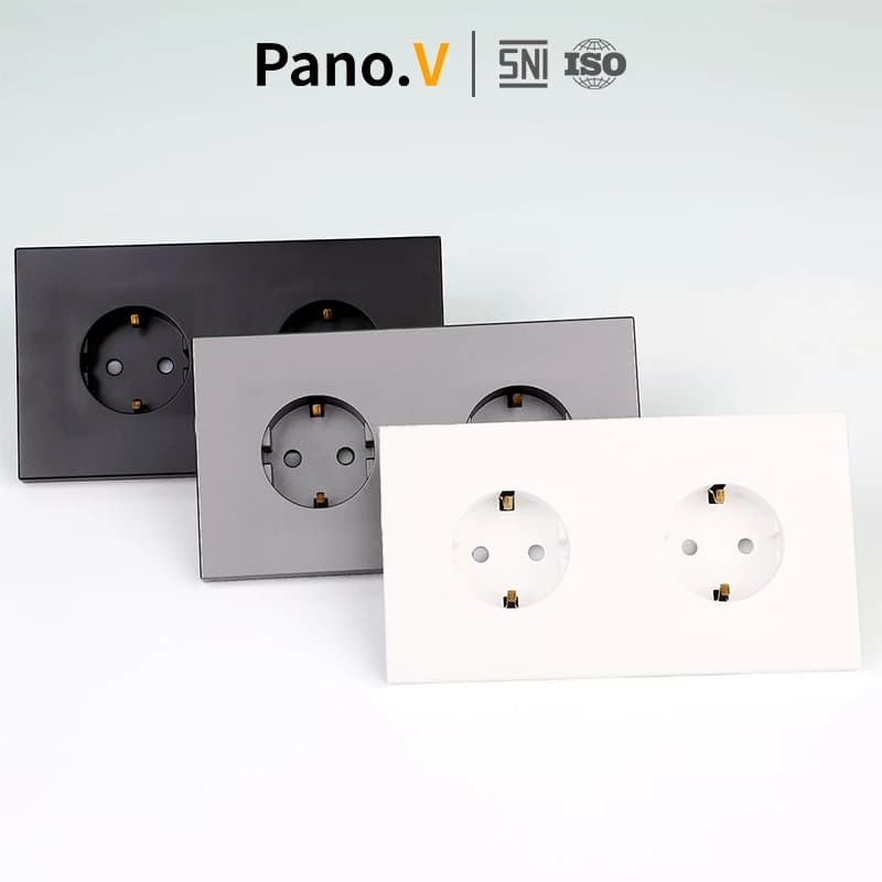 PanoV Black GREY WHITE Series Stop kontak SERI LISTRIK Child Protection ANTI Flame Colokan DOUBLE