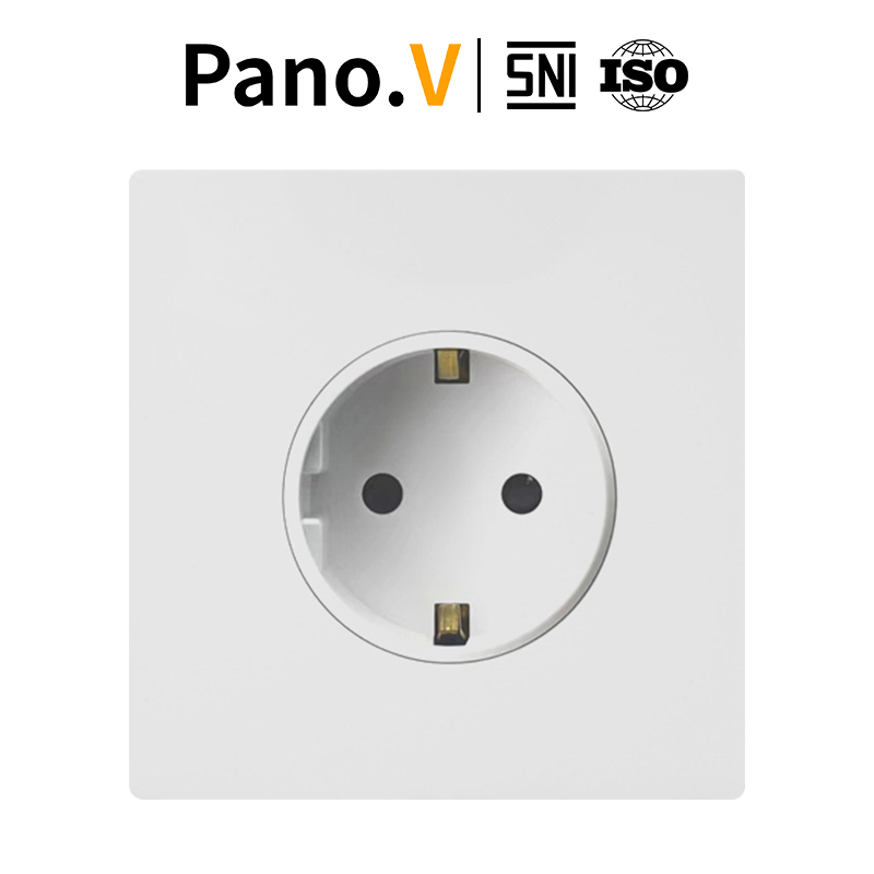 PanoV 10005-1 White EU Power Socket 16A - Colokan Eropa Standar Stop Kontak Tanam 2 lubang Soket /SNI
