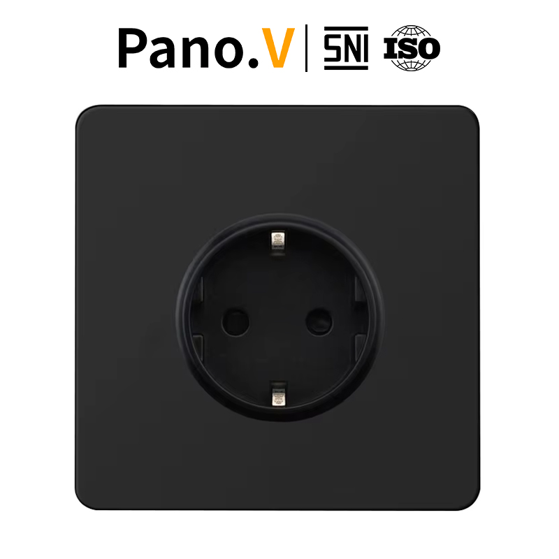 PanoV 10005-2 Black Series Stop kontak Child Protection Flame Retardant Colokan EU indonesia/SNI