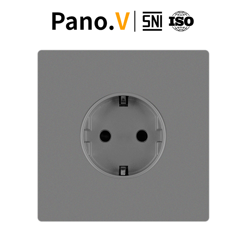 PanoV 10005-4 Grey EU Power Socket 16A - Colokan Eropa Standar Stop Kontak Tanam 2 lubang Soket /SNI indonesia/SNI