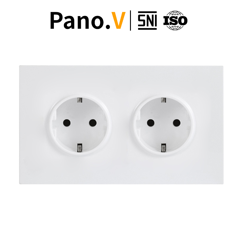 PanoV  10055-1 White   Modern-style double socket outlet in — Series Stop kontak SERI LISTRIK Child Protection ANTI Flame Colokan DOUBLE