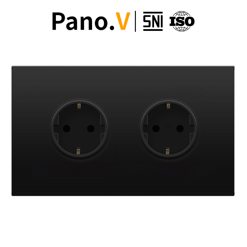 PanoV 10055-2 BLACK Series Stop kontak SERI LISTRIK Child Protection ANTI Flame Colokan DOUBLE
