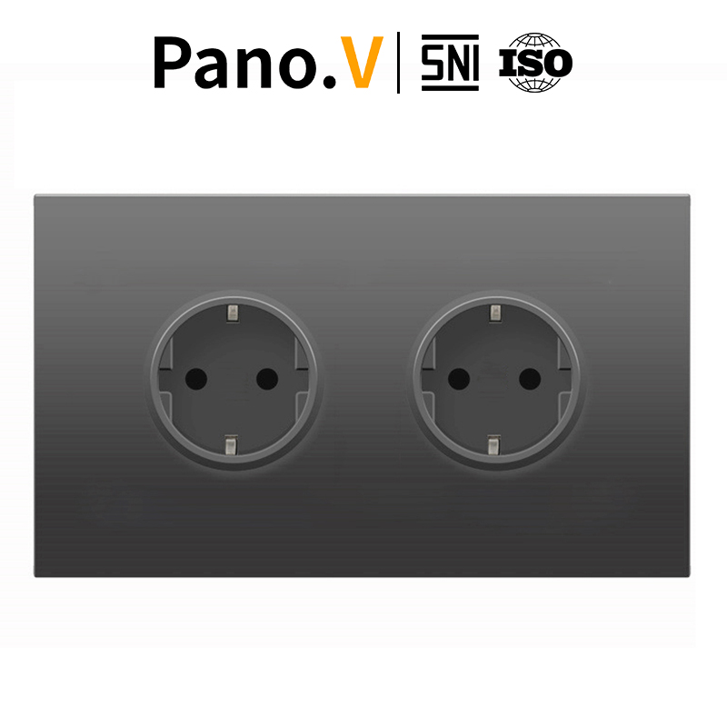PanoV 10055-4 Grey Stop Kontak Ganda Stop Kontak Double 2 Gang Rumah