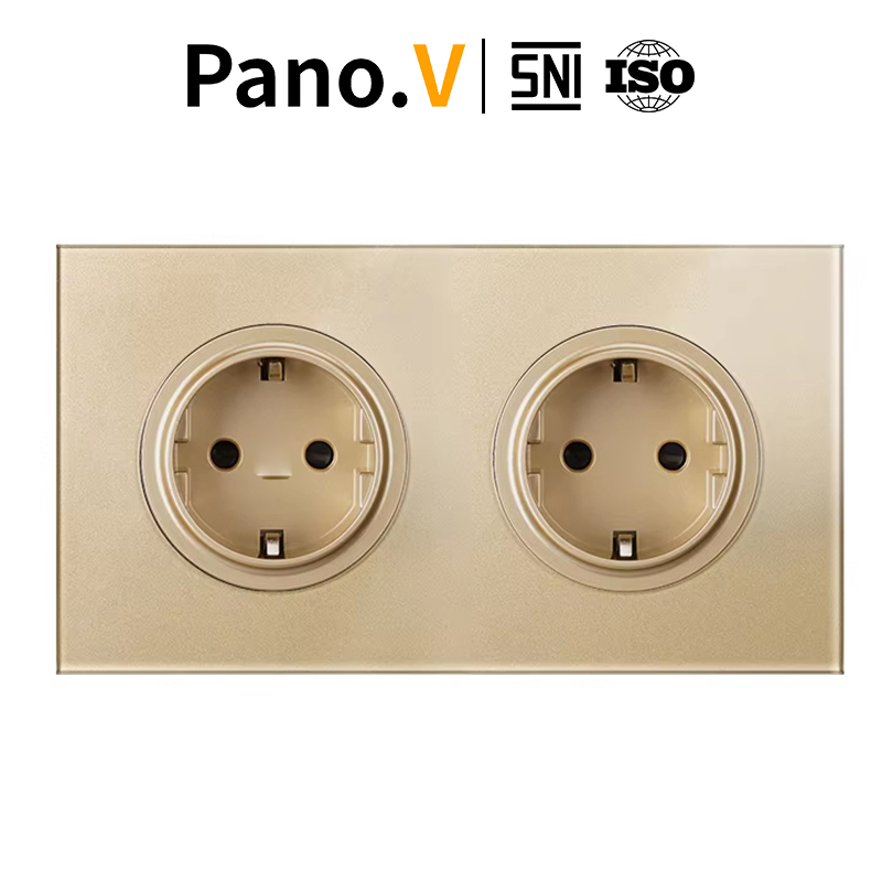 PanoV 10055-3 Gold 146 Stop Kontak Ganda Stop Kontak Double 2 Gang Rumah Series
