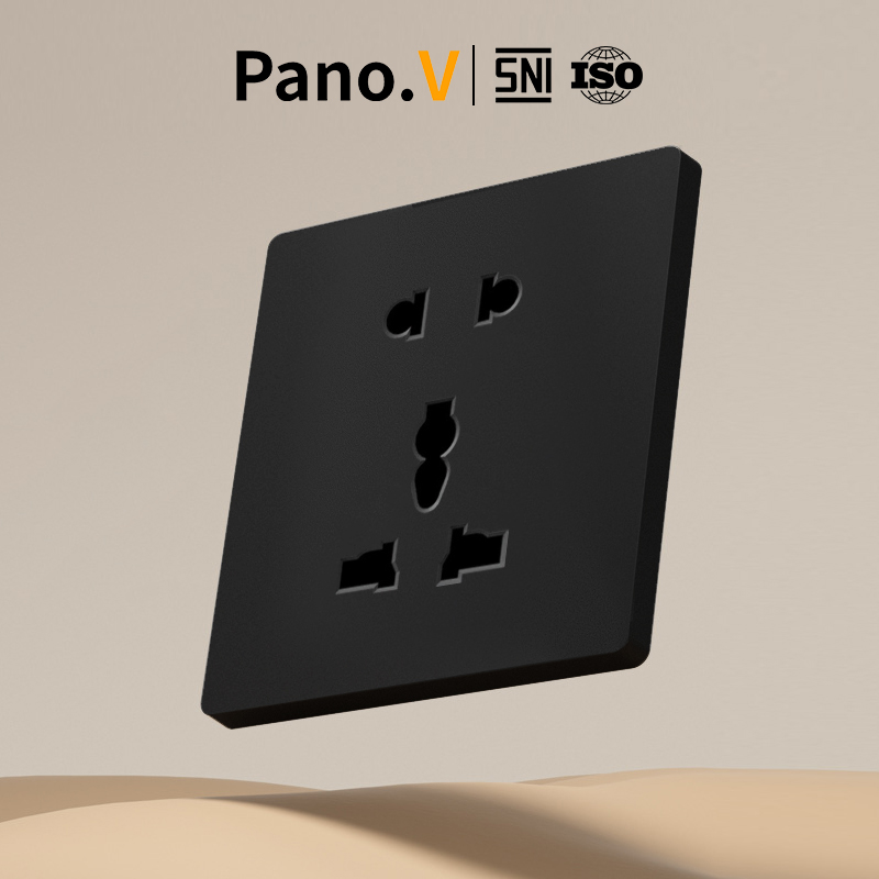 PanoV 10010-2 Black 86mm Series High Quality Universal Socket 5 Pin Outlet Skin Feel Panel Plug 16A 250V