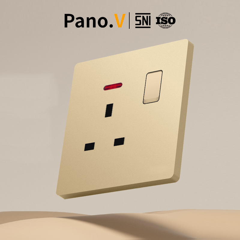 Pano.V 10066-3 Gold/ Stop Kontak AC Swimseivs, Socket AC + Switch/ 3 Kaki Style