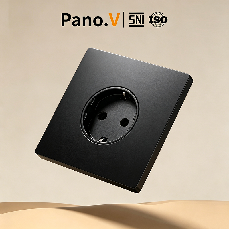 PanoV 10005-2 Black Series Stop kontak Child Protection Flame Retardant Colokan EU indonesia/SNI