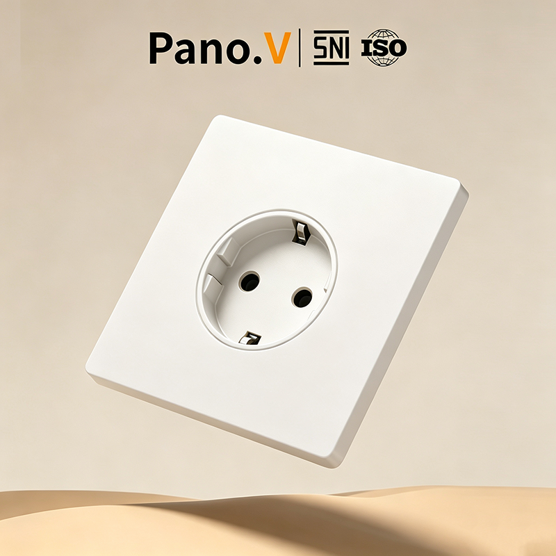 PanoV 10005-1 White EU Power Socket 16A - Colokan Eropa Standar Stop Kontak Tanam 2 lubang Soket /SNI