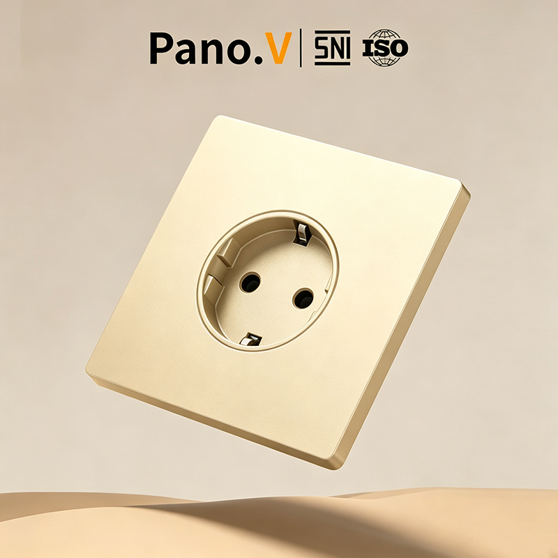 PanoV 10005-3 Gold Series Stop kontak Child Protection Flame Retardant Colokan EU indonesia/SNI
